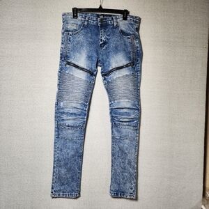 Rok Men's 34x32 Distressed Blue Jeans Zippers Vintage wear